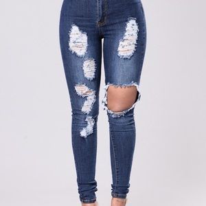 Skinny, distressed jeans